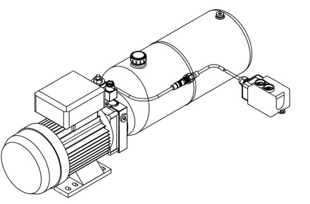 TDDL-00-1015-AS225-0220-003: 22MPa. 220V 2,2 KW.1450RPM 3,7cc/r 10L Tank steel round horizontal. SV-08-2NCP-M-AC220V. Port G3/8" With 2 button remote cable